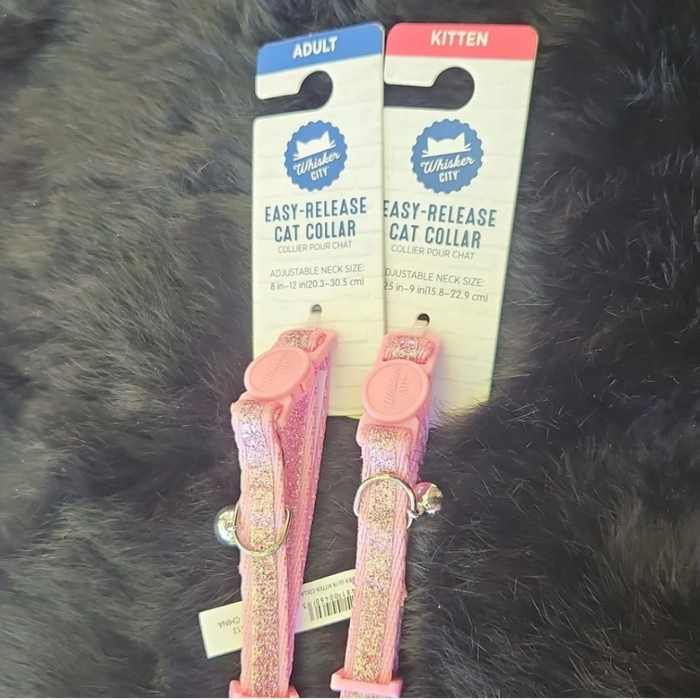 NWT 2 sparkly pink cat kitten collars with bell Adult and baby size